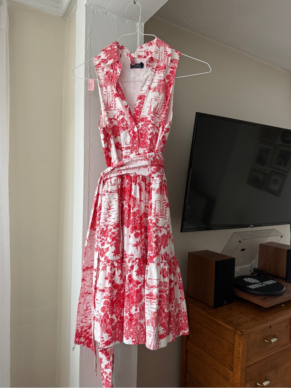 Vineyard Vines Red White Sailboat Toile Midi Dress Size 4